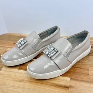 Michael Kors Patent Leather Slip On Sneakers Embellished Beige Nude Womens 10